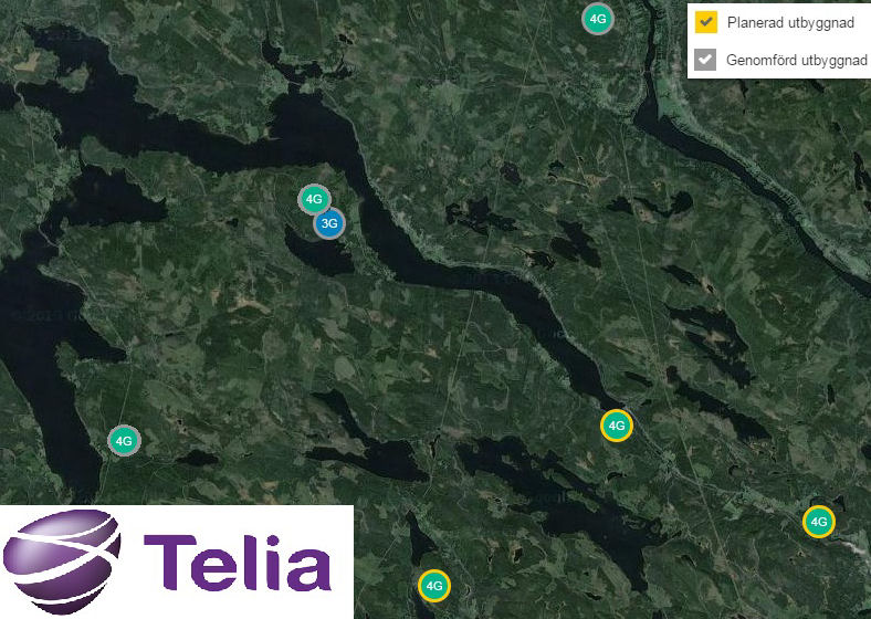 Telias karta över utbyggnad av mobilmasterna i Holm.